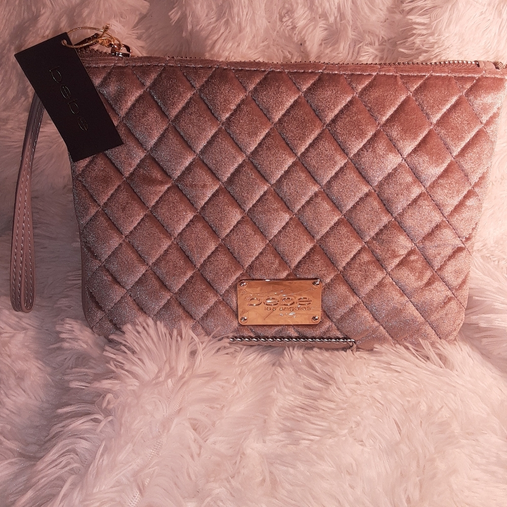 BEBE TAUPE VELVET WRISTLET